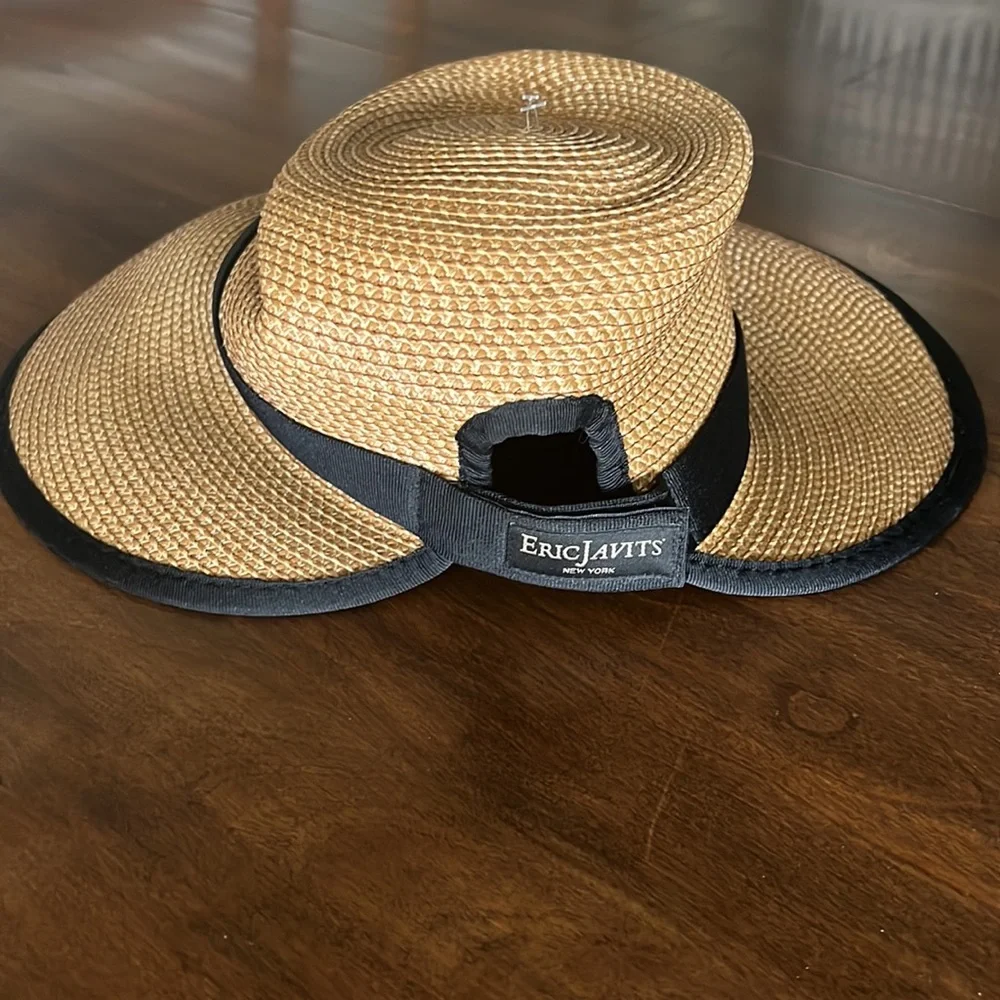 Eric Javits Wide-Brim Straw Sun Hat with Black Trim - Picture 10 of 10